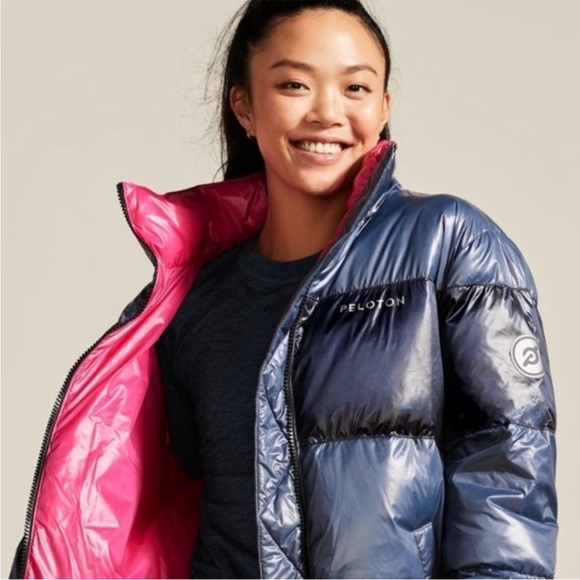 PELOTON H120 puffer jacket zip womens navy hot pink color block M - Picture 9 of 10